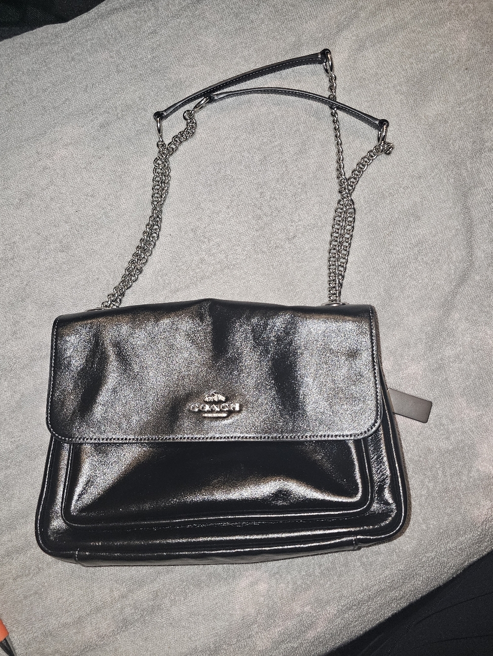 Coach Elodie Black Leather Chain-strap Shoulder Bag